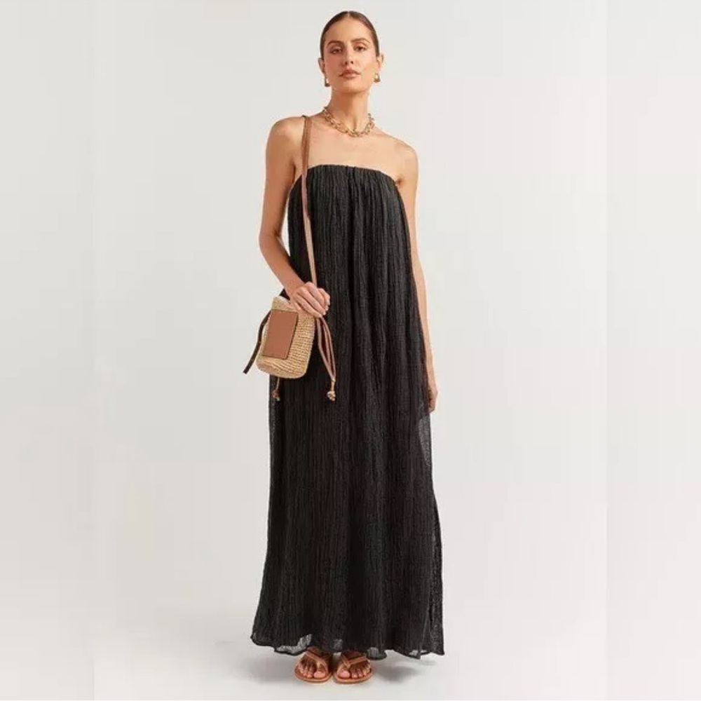 DISSH Nicol Black Strapless Maxi Dress Crinkle Linen Fully Lined
Size US 6